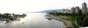 A panorama looking west from Burrard Bridge.  Vancouver proper is on the
right.
